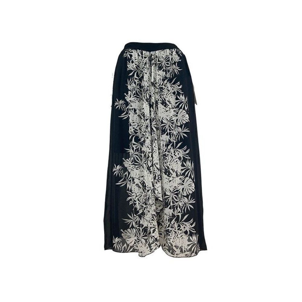 Artex  Fashions XL Black White Floral Midi Skirt Sheer Lined Tropical Vacation